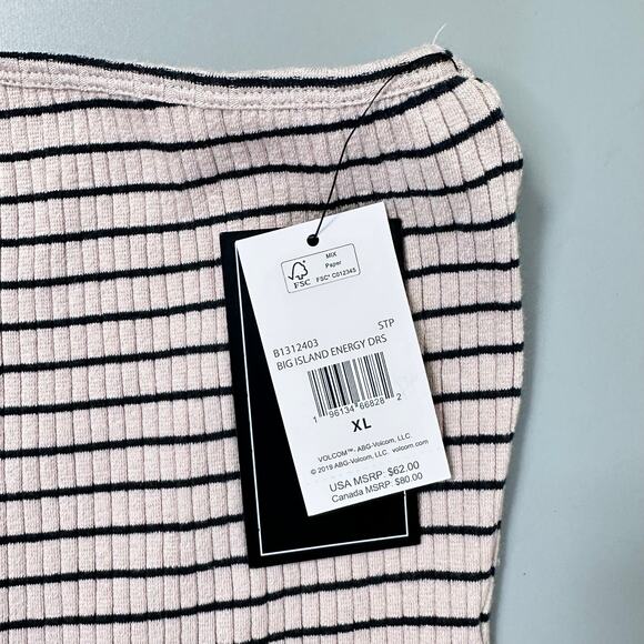 Volcom Big Island Energy One Shoulder Midi Dress in Pink Black Striped - Picture 8 of 9